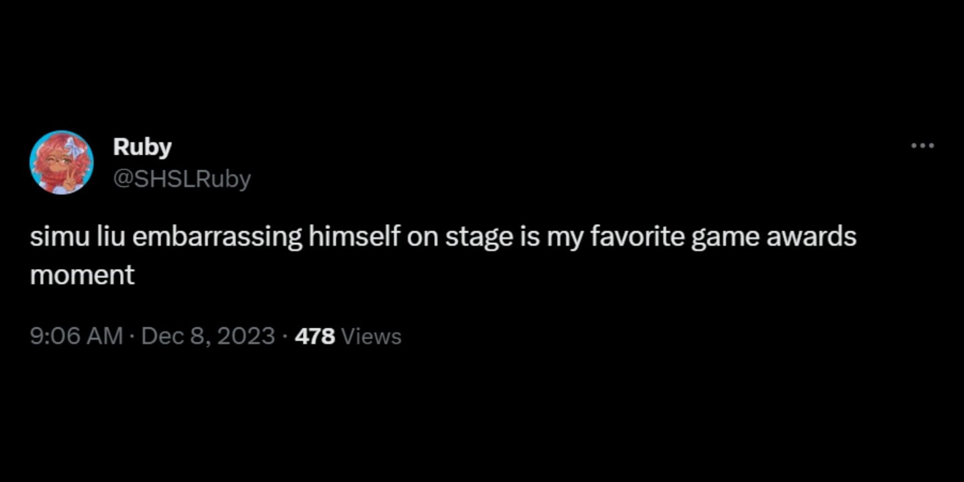 Internet reacts to the Shang-Chi actor's viral GIF at The Game Awards 2023. (Image via X/@SHSLRuby)